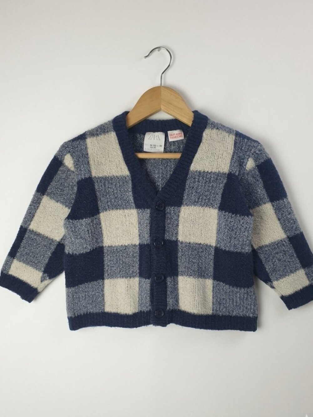 Zara Toddler Plaid Checked V-Neck Knit Cardigan Sweater - Size 12-18 M